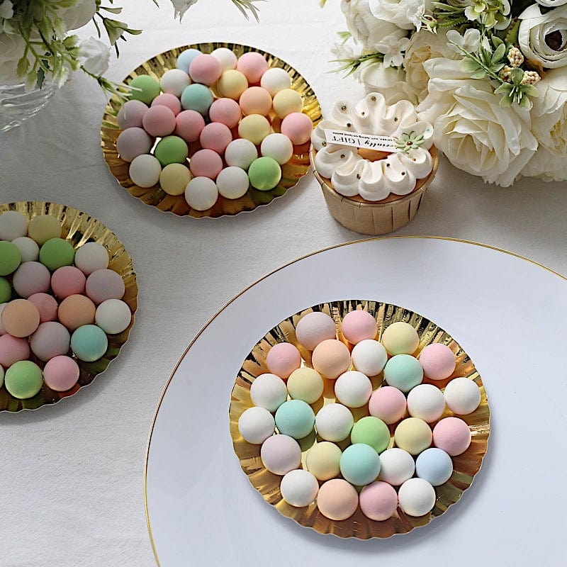 50 Metallic Round Disposable Mini Dessert Paper Plates with Scalloped Trim