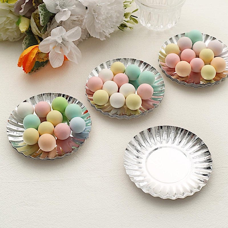 50 Metallic Round Disposable Mini Dessert Paper Plates with Scalloped Trim