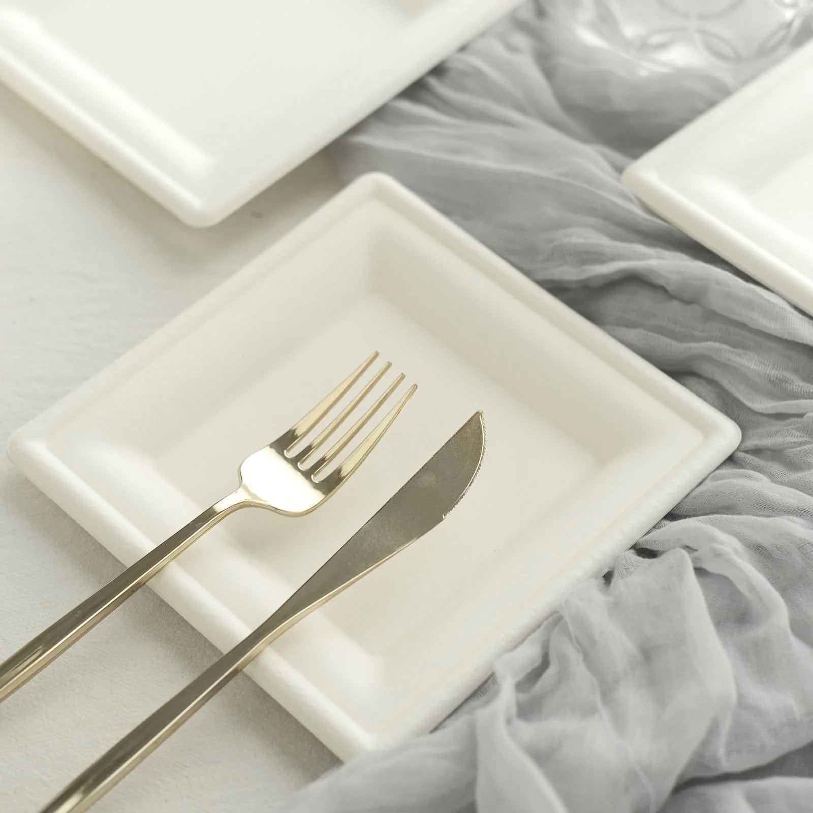 50 White Square Sustainable Bagasse Disposable Salad Dinner Plates