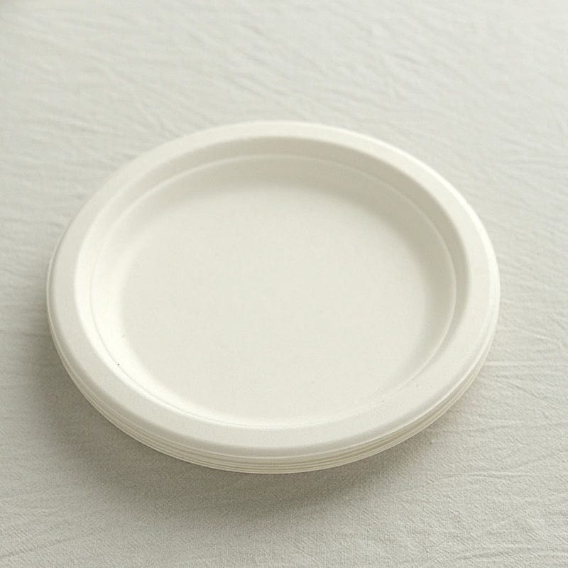 50 White Round Sustainable Bagasse Disposable Salad and Dinner Plates