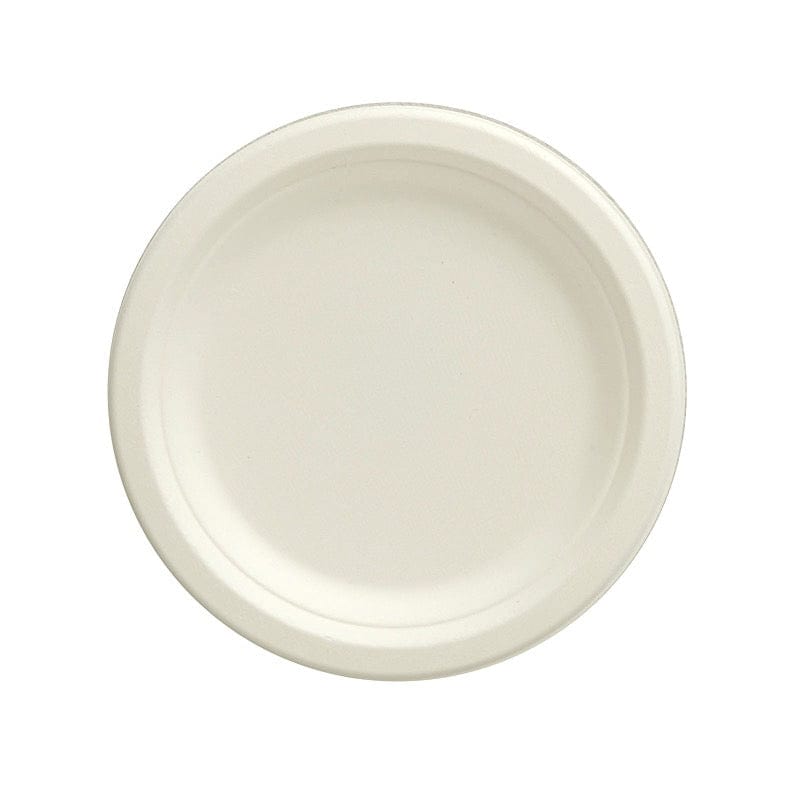 50 White Round Sustainable Bagasse Disposable Salad and Dinner Plates