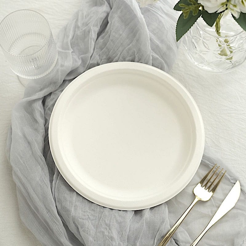 50 White Round Sustainable Bagasse Disposable Salad and Dinner Plates