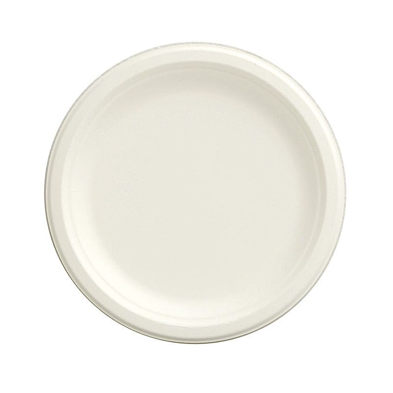 50 White Round Sustainable Bagasse Disposable Salad and Dinner Plates
