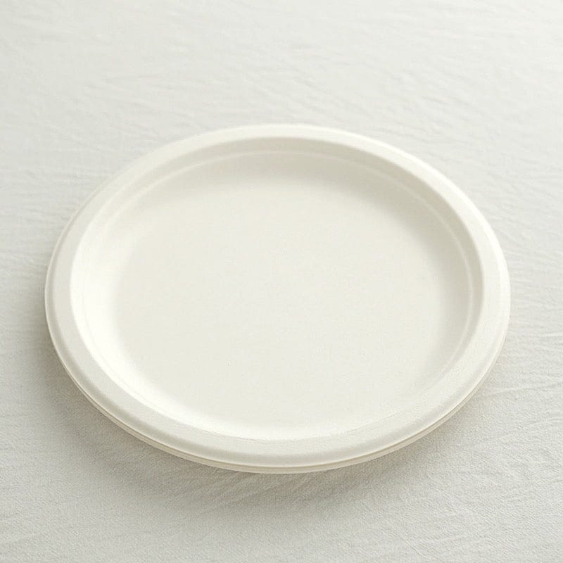 50 White Round Sustainable Bagasse Disposable Salad and Dinner Plates