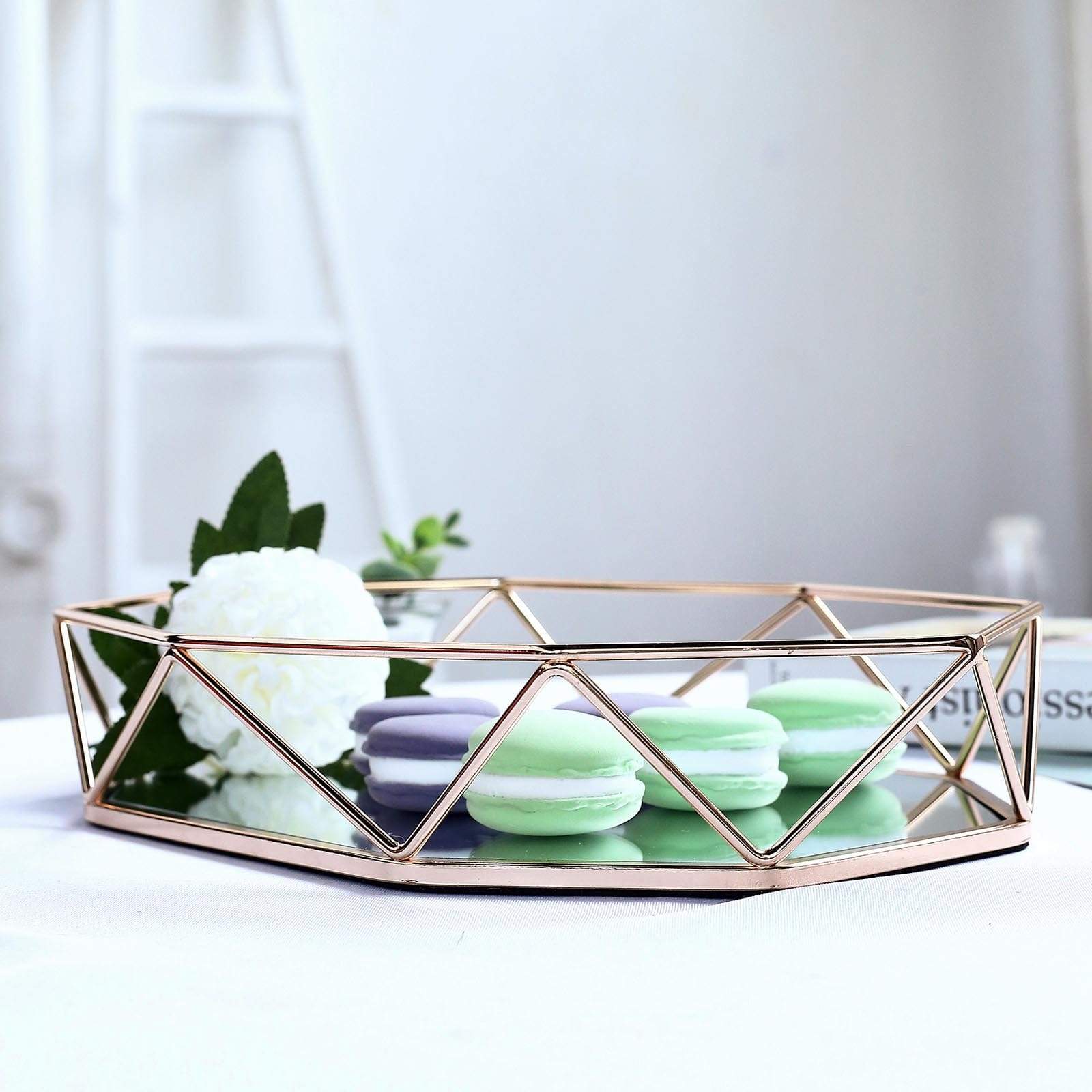 Gold 14x9 in Mirrored Metal Geometric Decorative Serving Tray