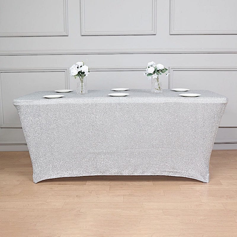 6 feet Fitted Spandex Rectangular Tablecloth Metallic Tinsel Table Cover