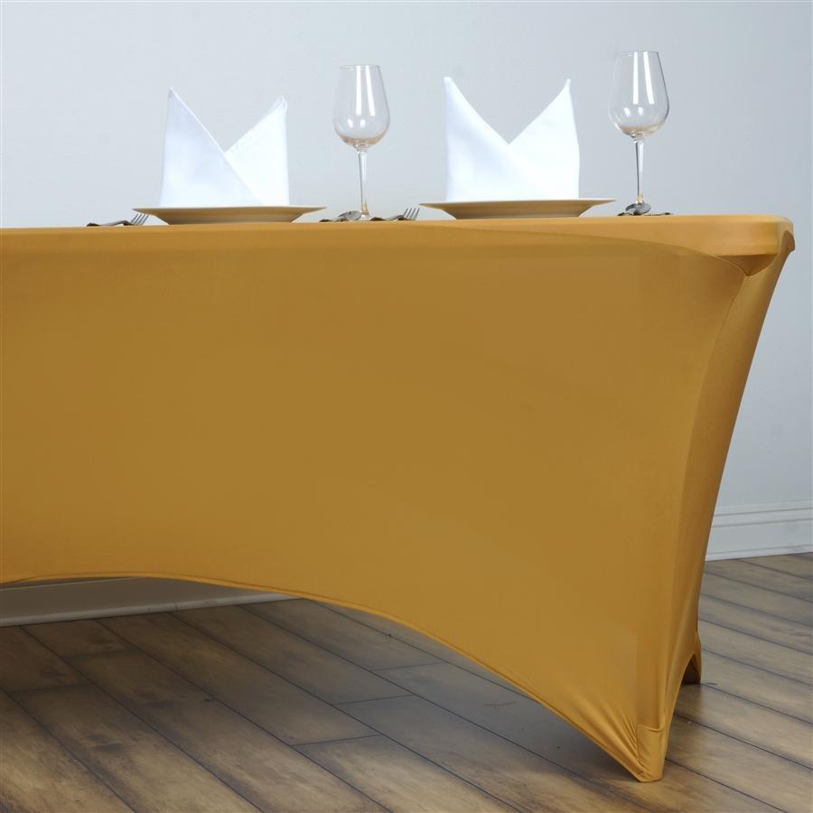 6 ft Gold Rectangular Fitted Spandex Tablecloth