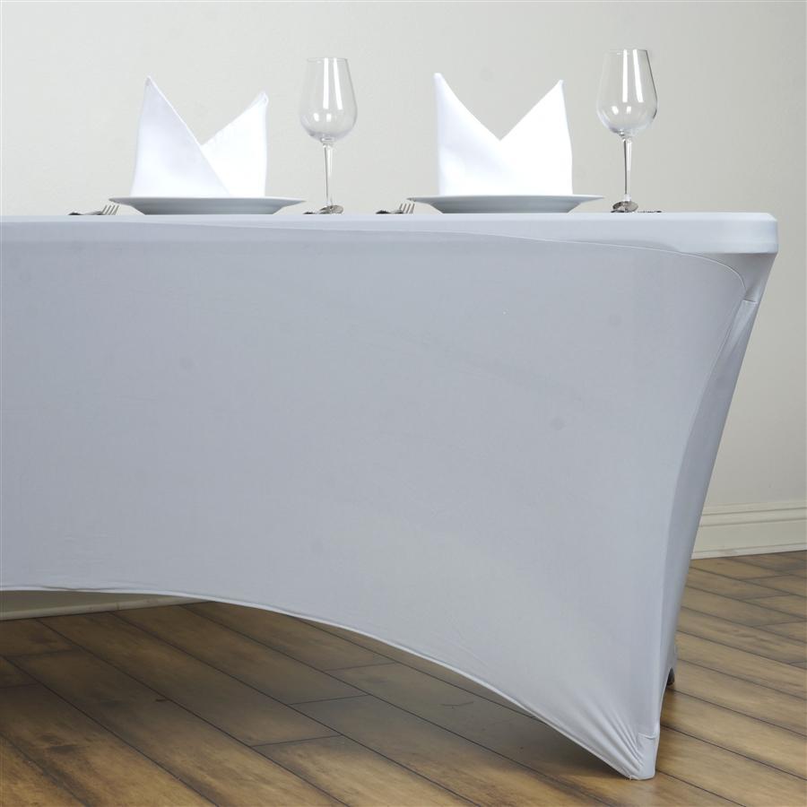 6 ft Silver Rectangular Fitted Spandex Tablecloth