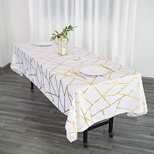 60x102 in Metallic Geometric Design Polyester Rectangle Tablecloth