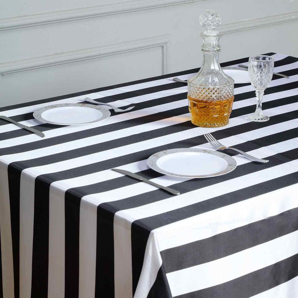 Black and White 60x102 in Satin Stripes Rectangle Tablecloth