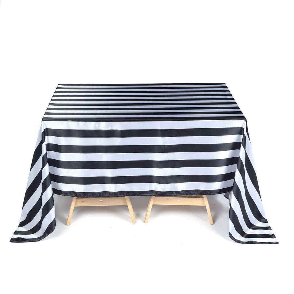 Black and White 60x102 in Satin Stripes Rectangle Tablecloth