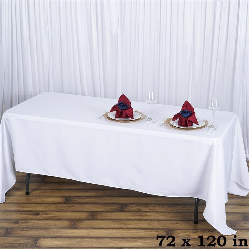 72 x 120 inch White Premium Polyester Rectangular Tablecloth