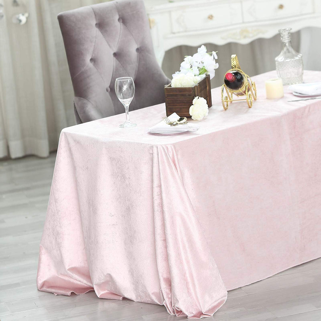 90x132 in Blush Rectangular Premium Velvet Tablecloth