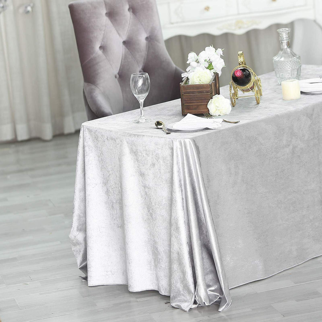 90x132 in Silver Rectangular Premium Velvet Tablecloth