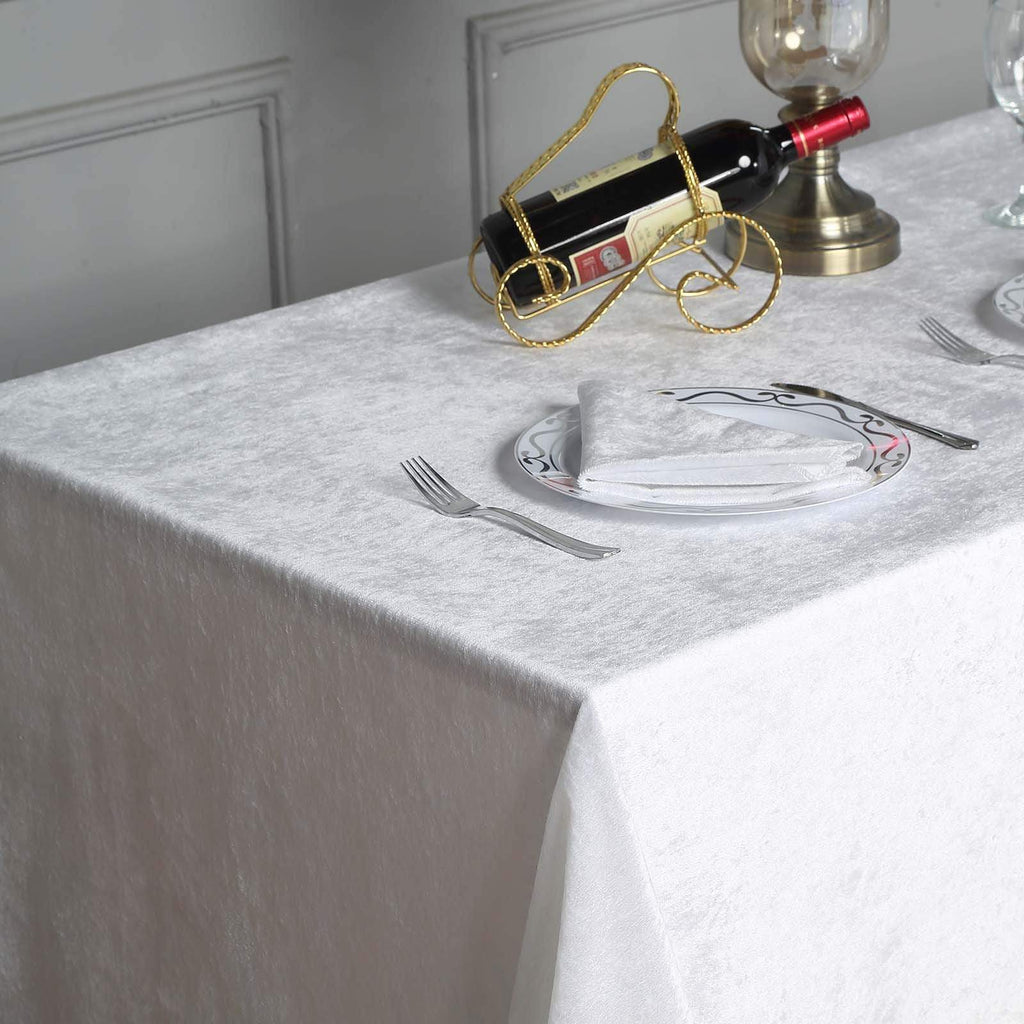 90x132 in White Rectangular Premium Velvet Tablecloth