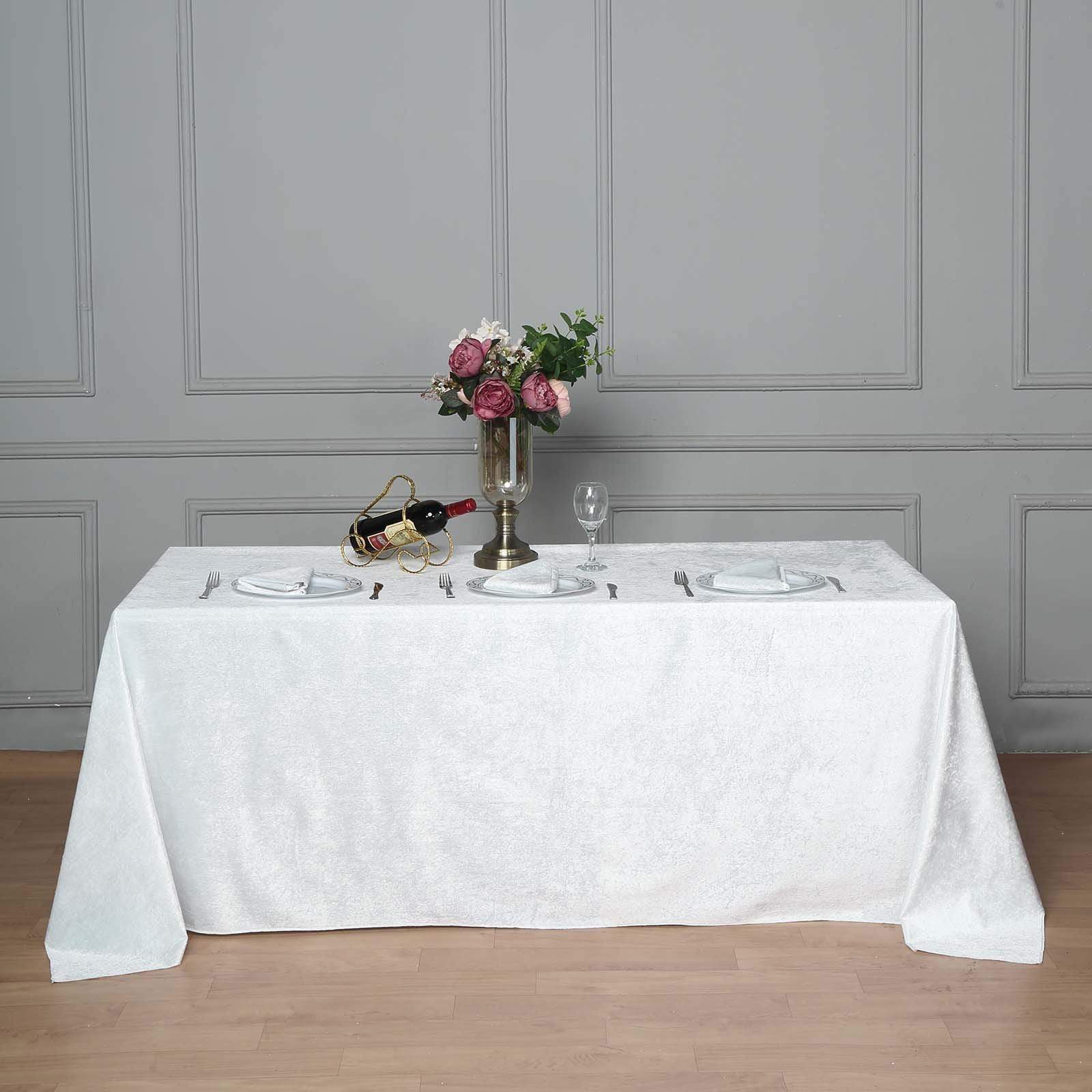 90x132 in White Rectangular Premium Velvet Tablecloth