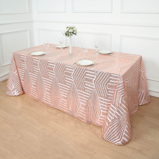 90x132 in Sequined Geometric Design Tulle Rectangle Tablecloth