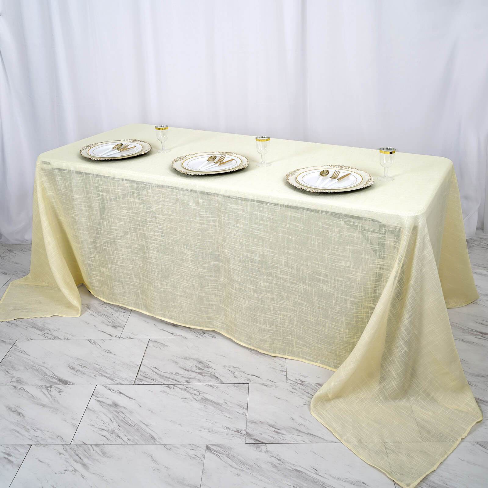 90x132 in Rectangular Premium Polyester Faux Burlap Tablecloth