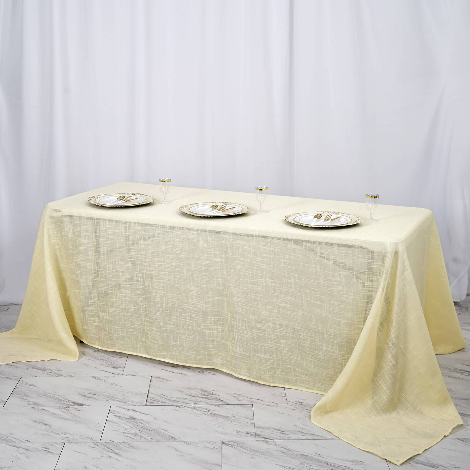 90x132 in Rectangular Premium Polyester Faux Burlap Tablecloth