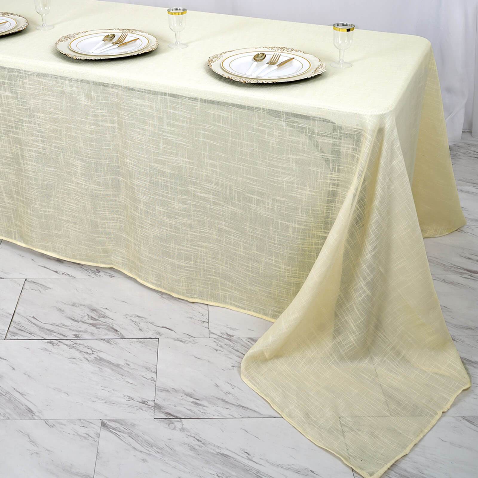 90x132 in Rectangular Premium Polyester Faux Burlap Tablecloth