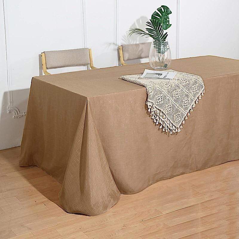 90x132 in Rectangular Premium Polyester Faux Burlap Tablecloth