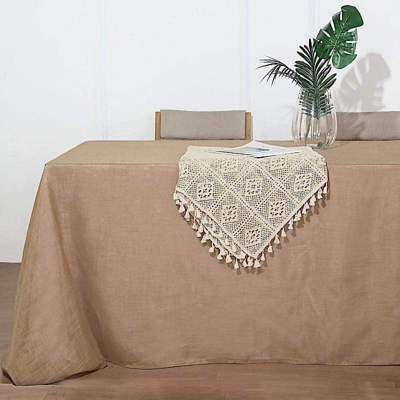 90x132 in Rectangular Premium Polyester Faux Burlap Tablecloth