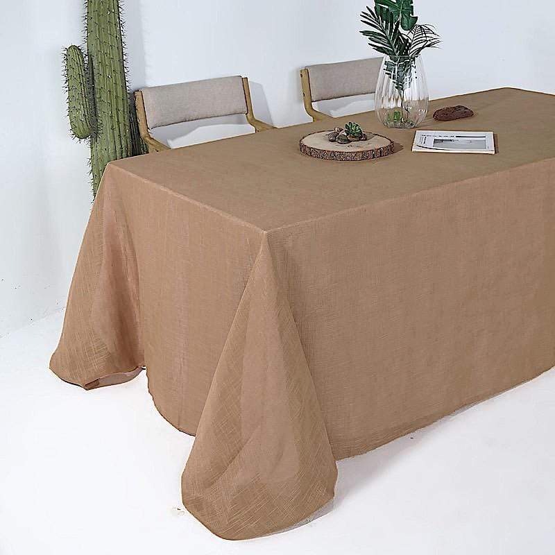 90x132 in Rectangular Premium Polyester Faux Burlap Tablecloth