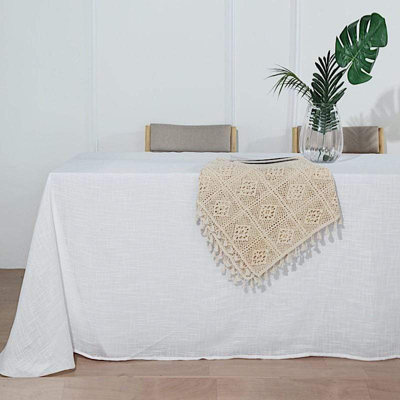 90x132 in Rectangular Premium Polyester Faux Burlap Tablecloth