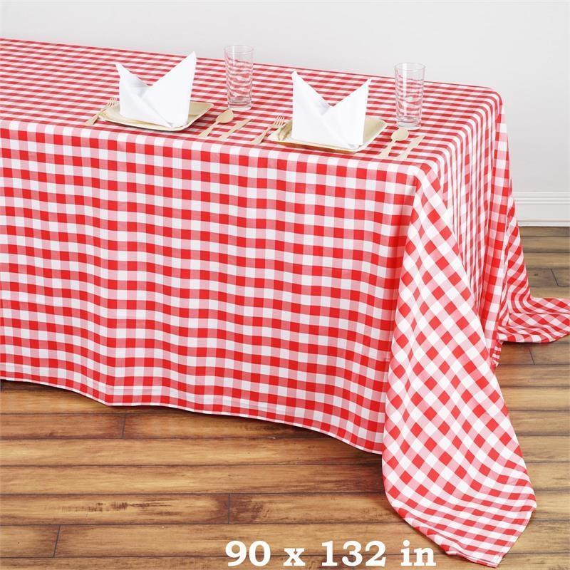 90x132 inch Gingham Checkered Polyester Rectangular Tablecloth