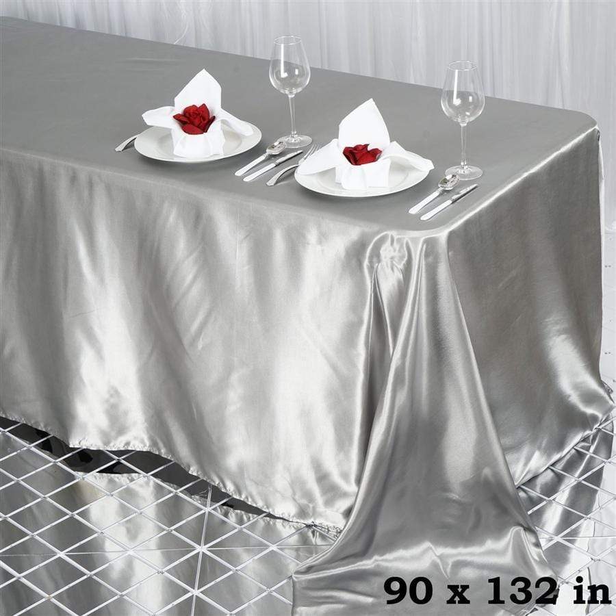 Silver 90x132" Satin Rectangle Tablecloth