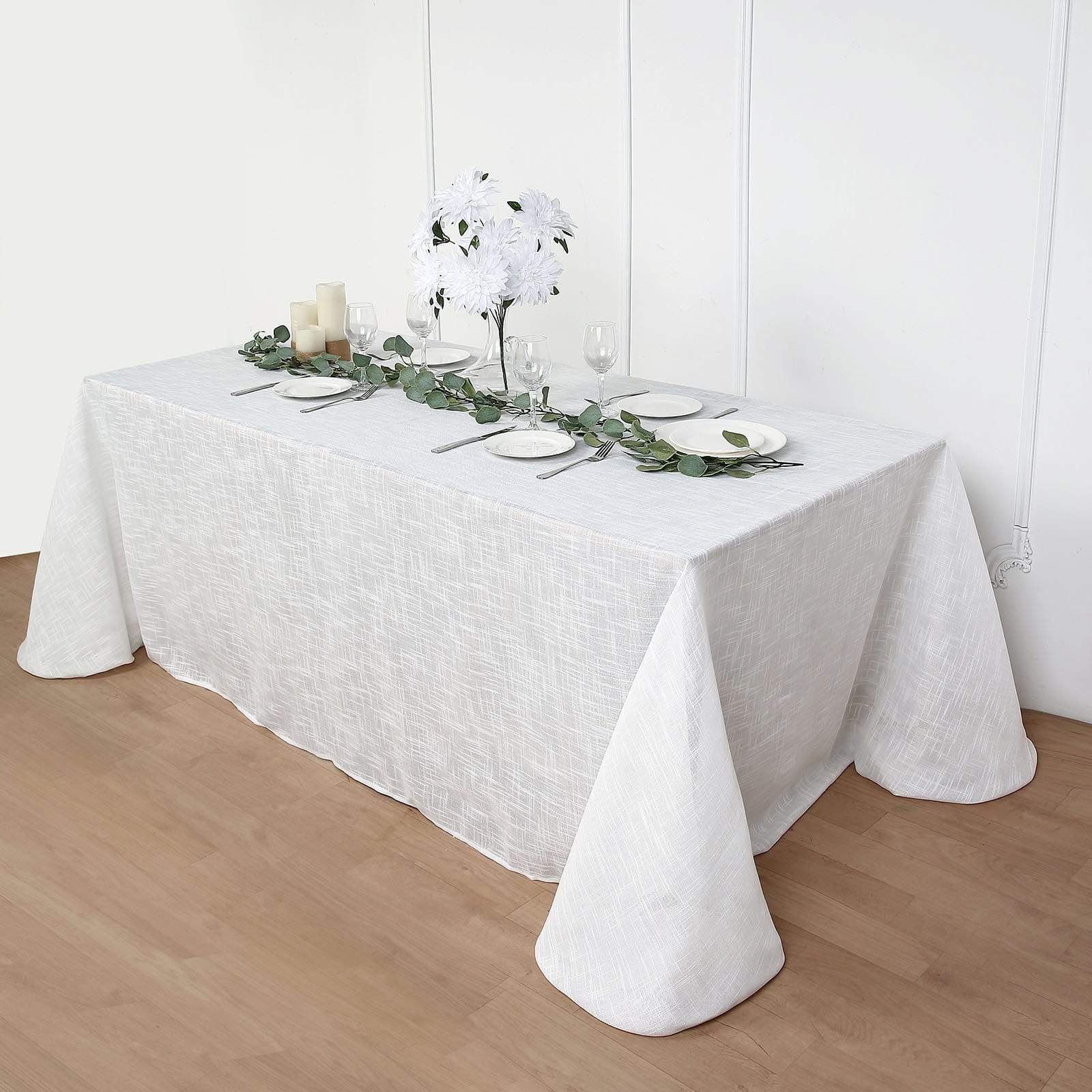 90x156 in Rectangular Premium Polyester Faux Burlap Tablecloth