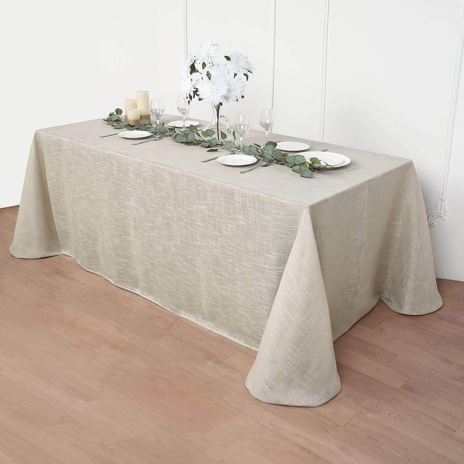 90x156 in Rectangular Premium Polyester Faux Burlap Tablecloth