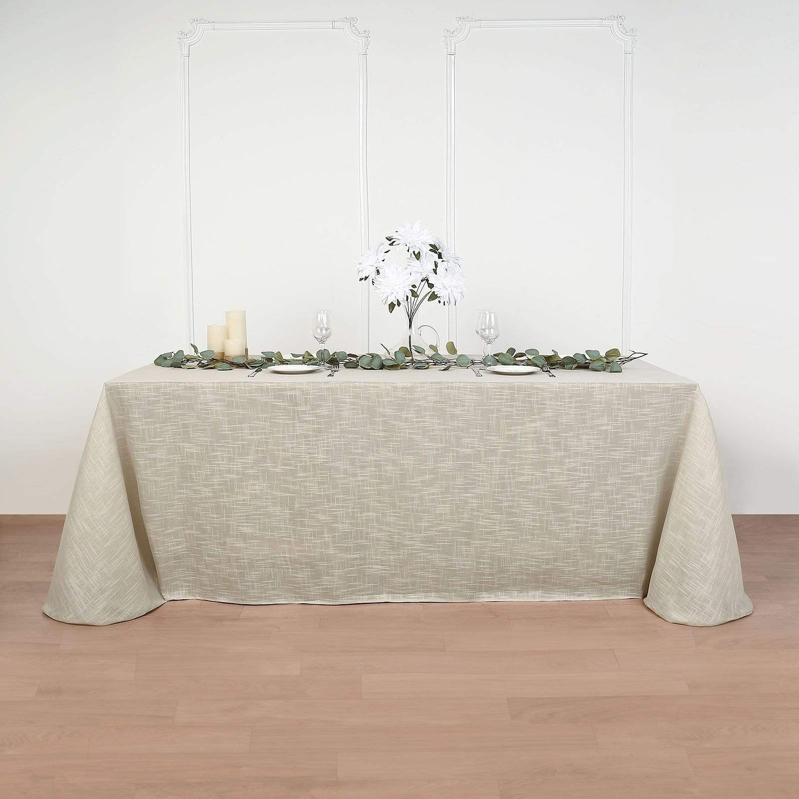 90x156 in Rectangular Premium Polyester Faux Burlap Tablecloth