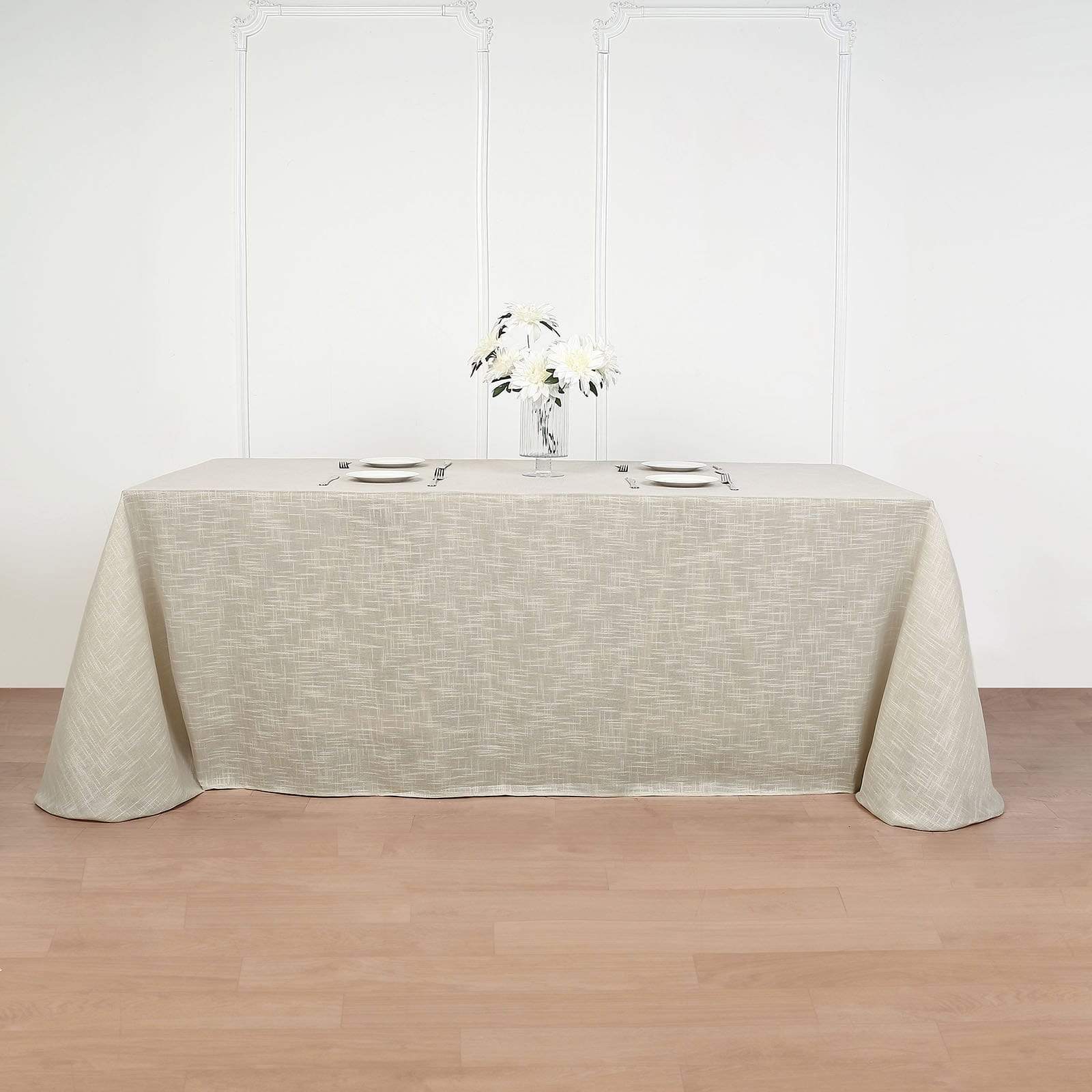 90x156 in Rectangular Premium Polyester Faux Burlap Tablecloth