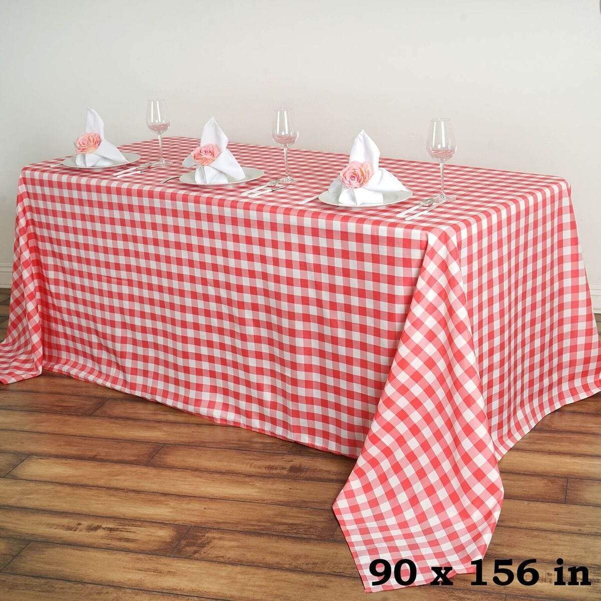 90x156 inch Gingham Checkered Polyester Rectangular Tablecloth