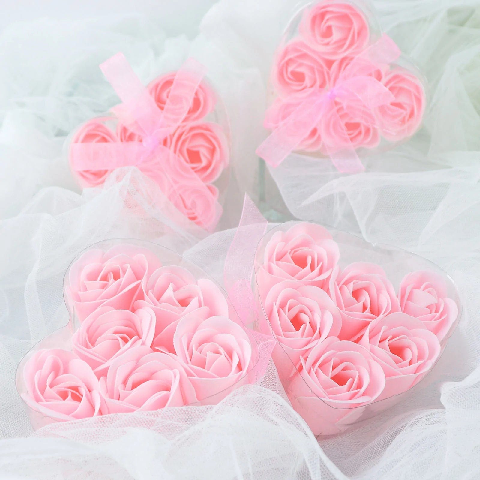 24 Scented Rose Soap Party Favors in Gift Boxes with Ribbons