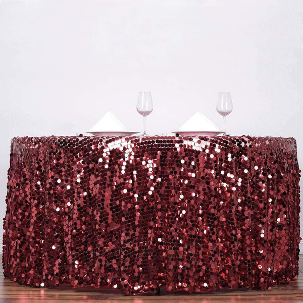 120" Burgundy Big Payette XL Sequin Round Tablecloth