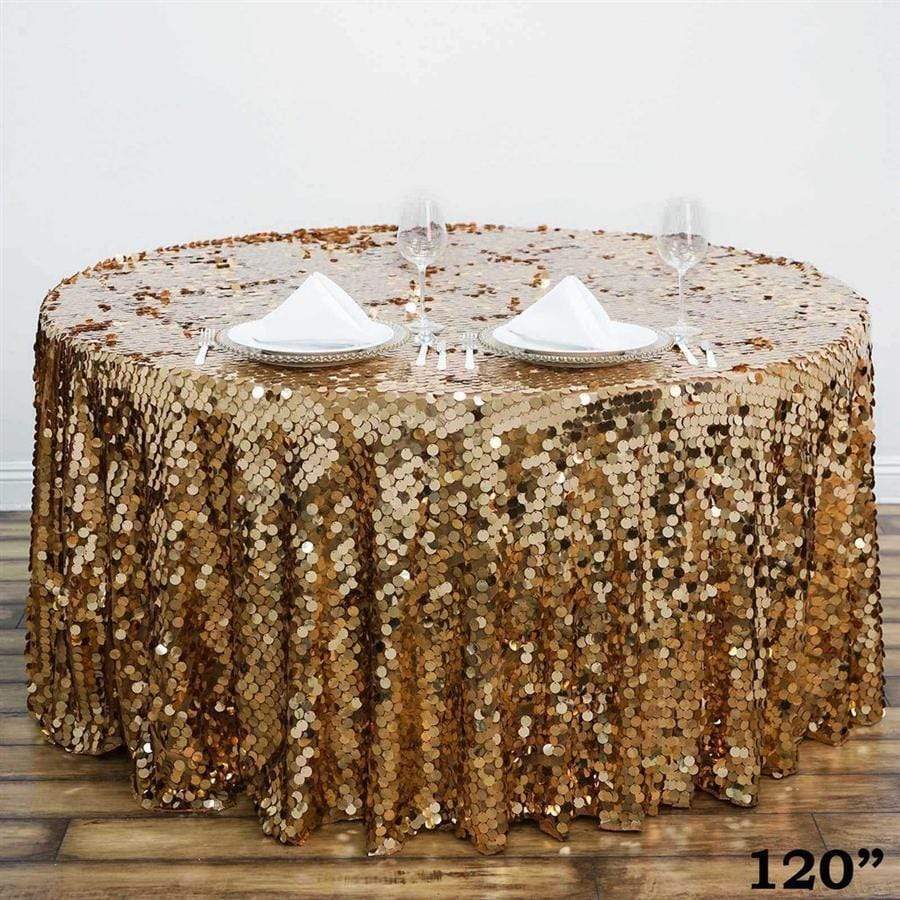 120" Gold Big Payette Round XL Sequin Tablecloth
