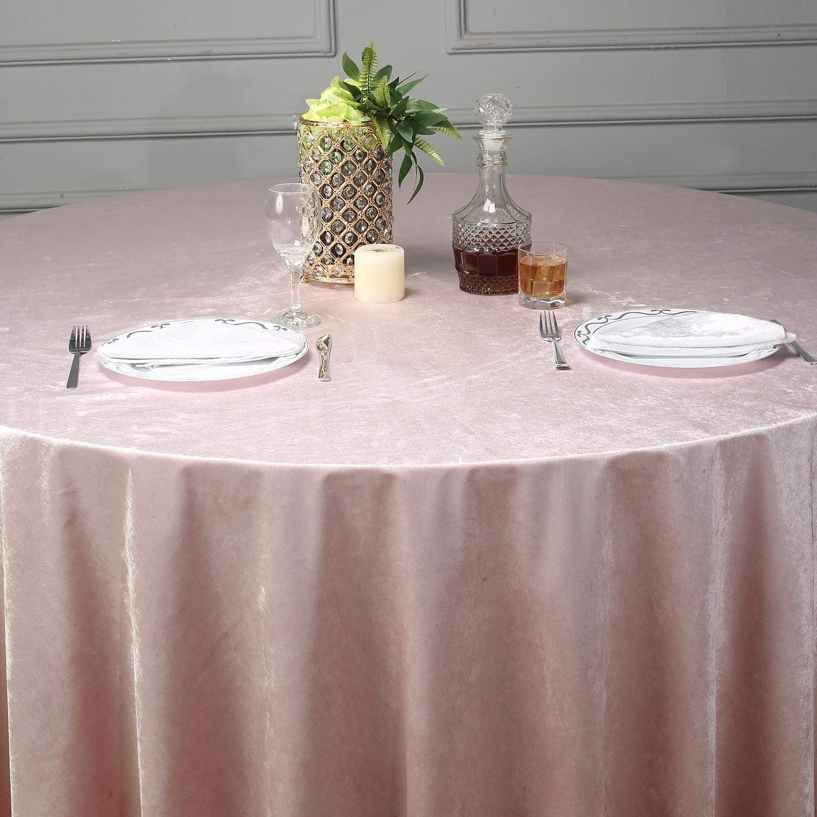 120 in Blush Round Premium Velvet Tablecloth