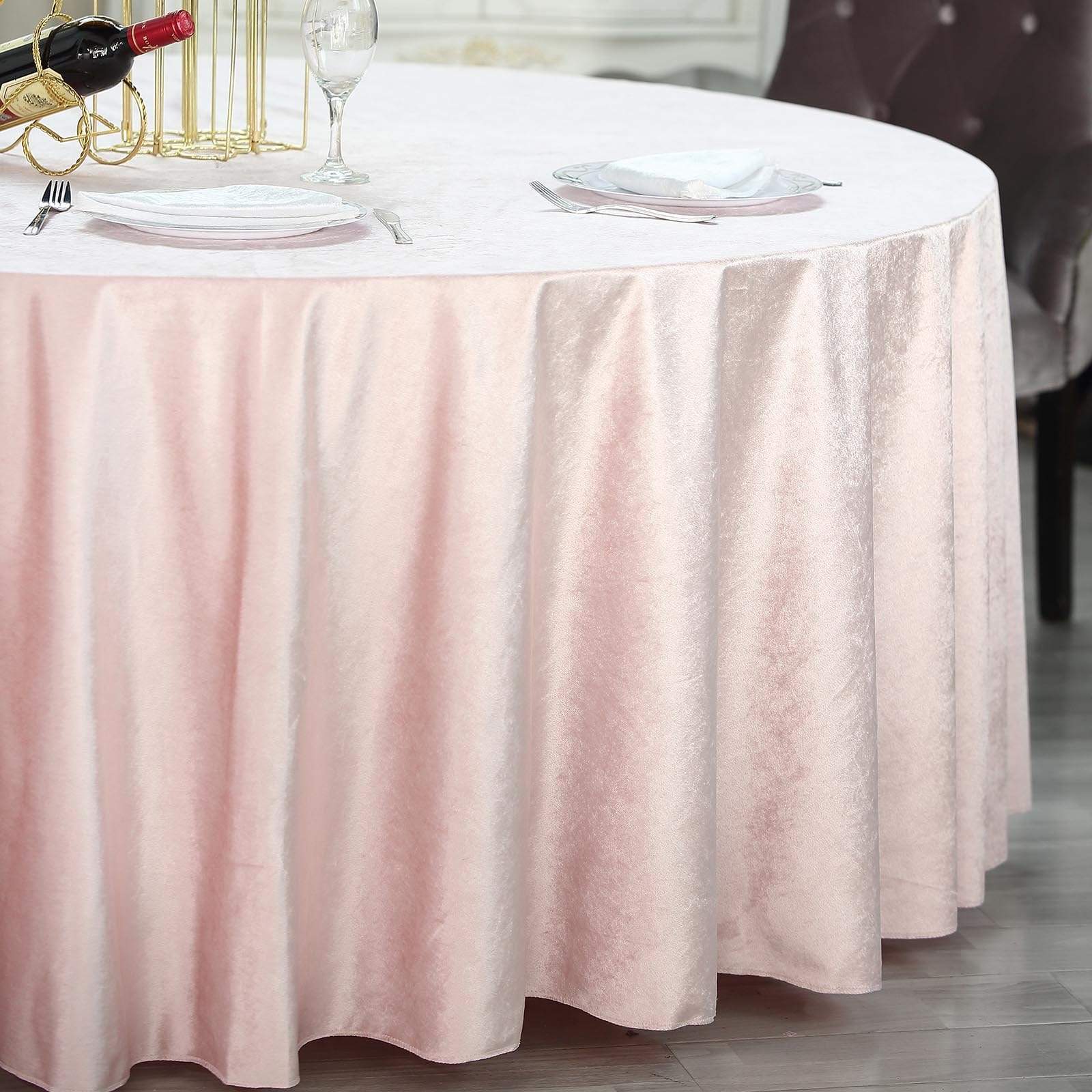 120 in Blush Round Premium Velvet Tablecloth