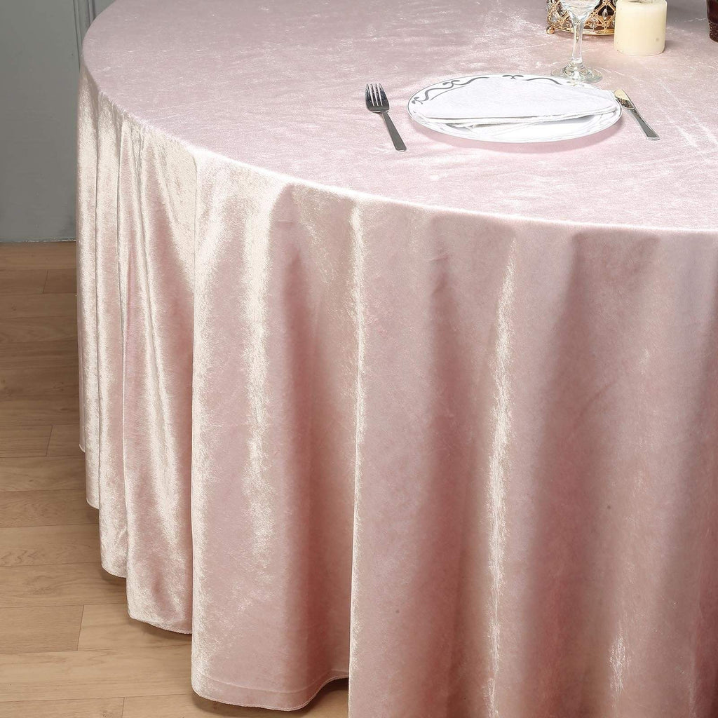 120 in Blush Round Premium Velvet Tablecloth