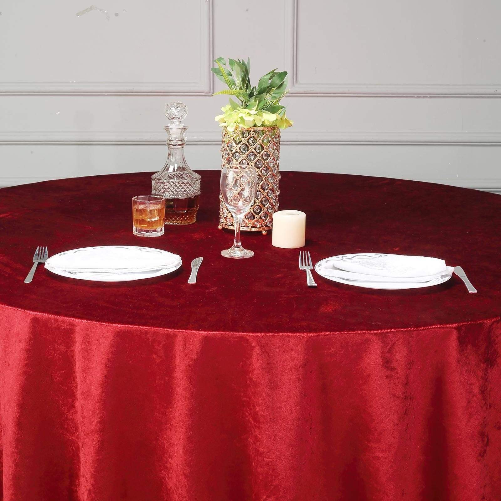 120 in Wine Round Premium Velvet Tablecloth