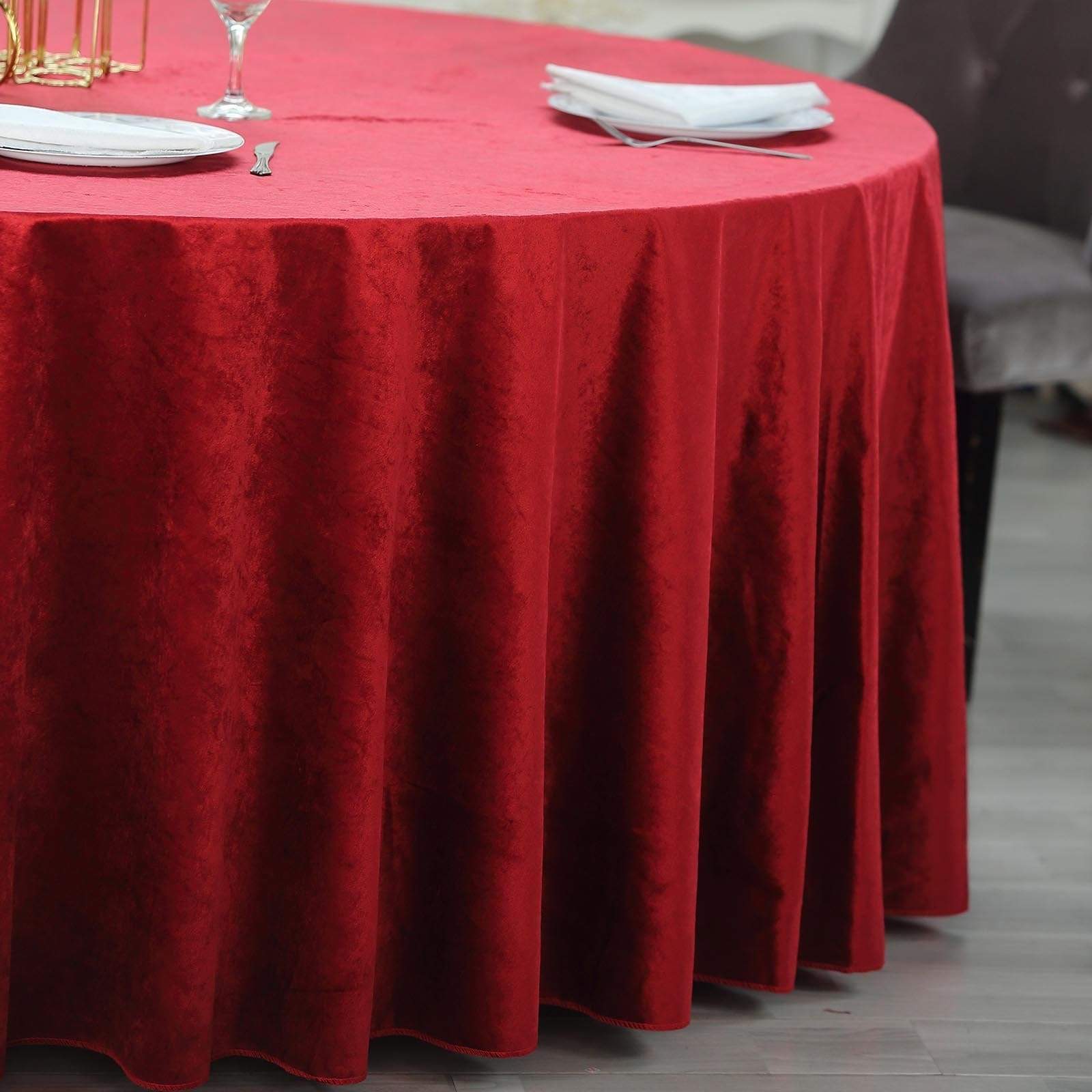 120 in Wine Round Premium Velvet Tablecloth