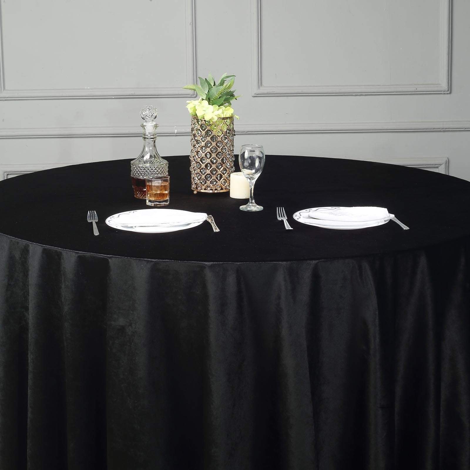 120 in Black Round Premium Velvet Tablecloth