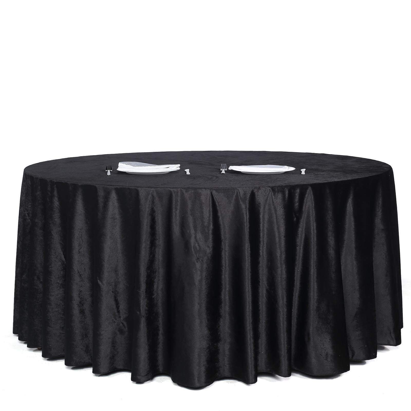 120 in Black Round Premium Velvet Tablecloth