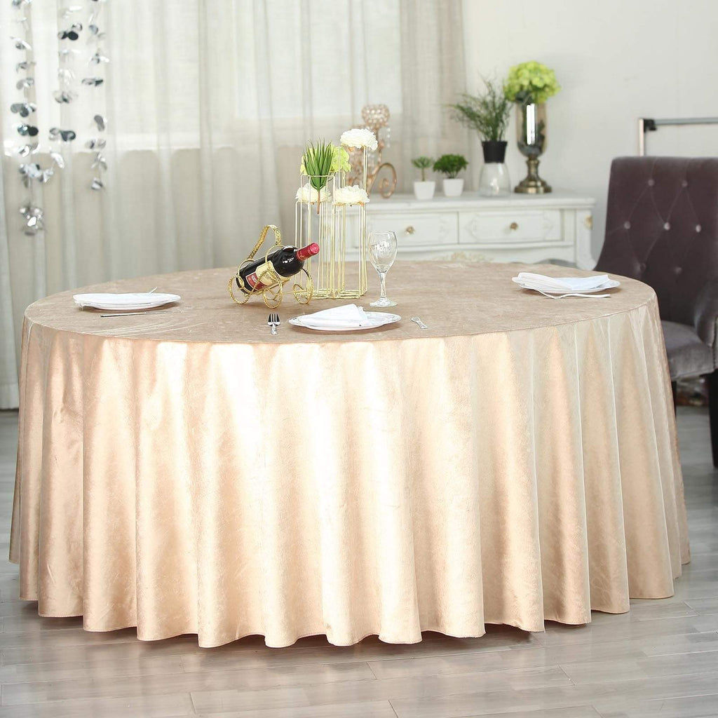 120 in Champagne Round Premium Velvet Tablecloth
