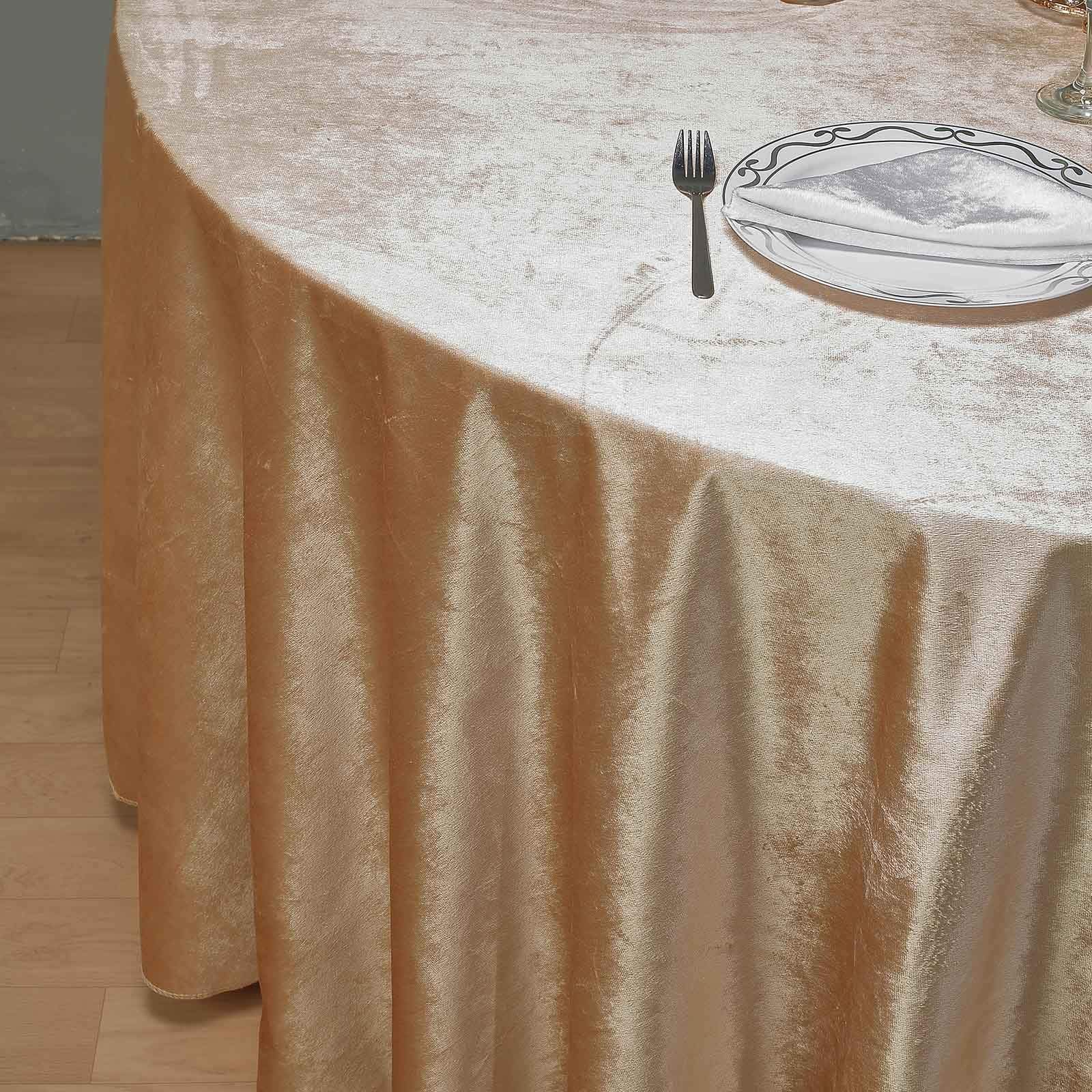 120 in Champagne Round Premium Velvet Tablecloth