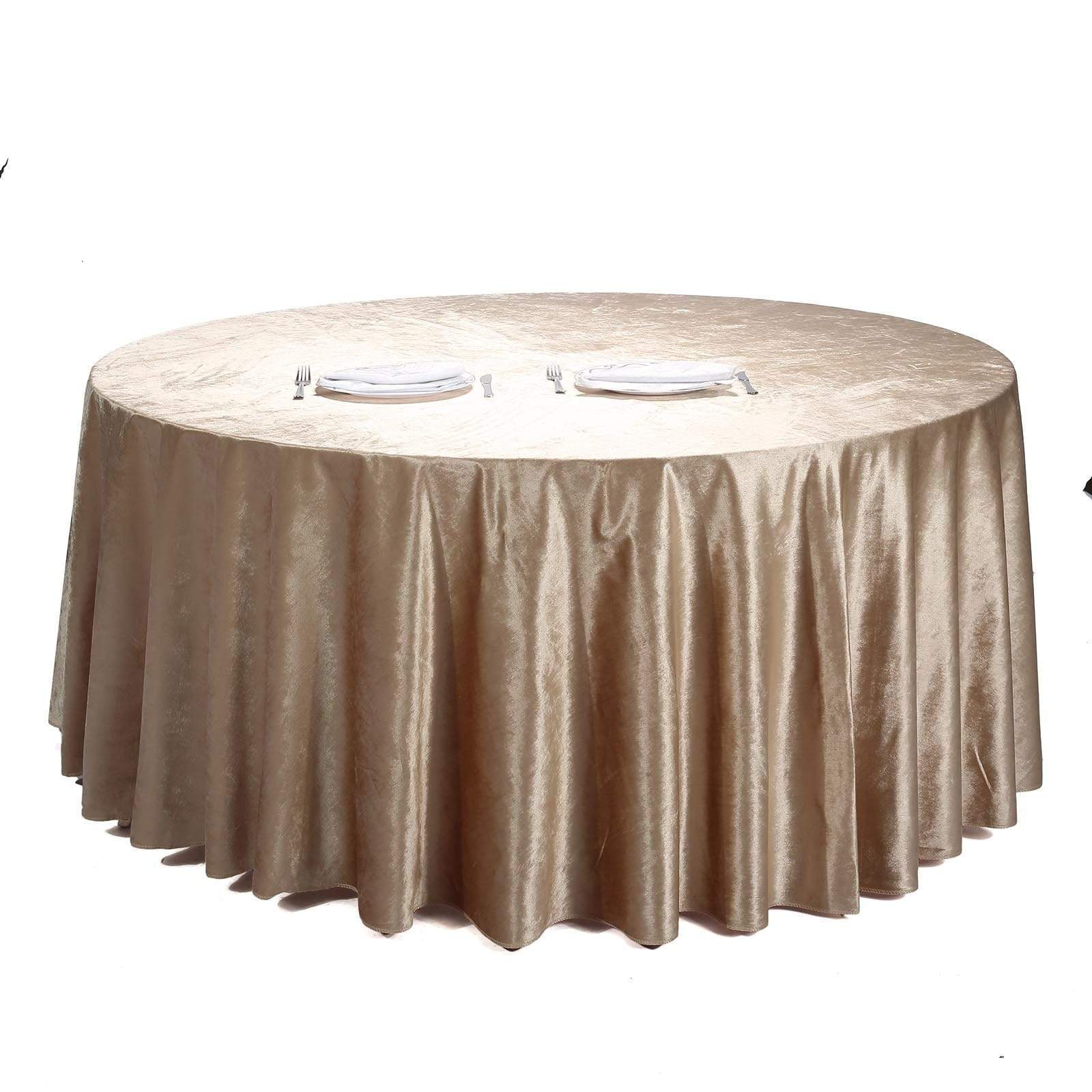 120 in Champagne Round Premium Velvet Tablecloth