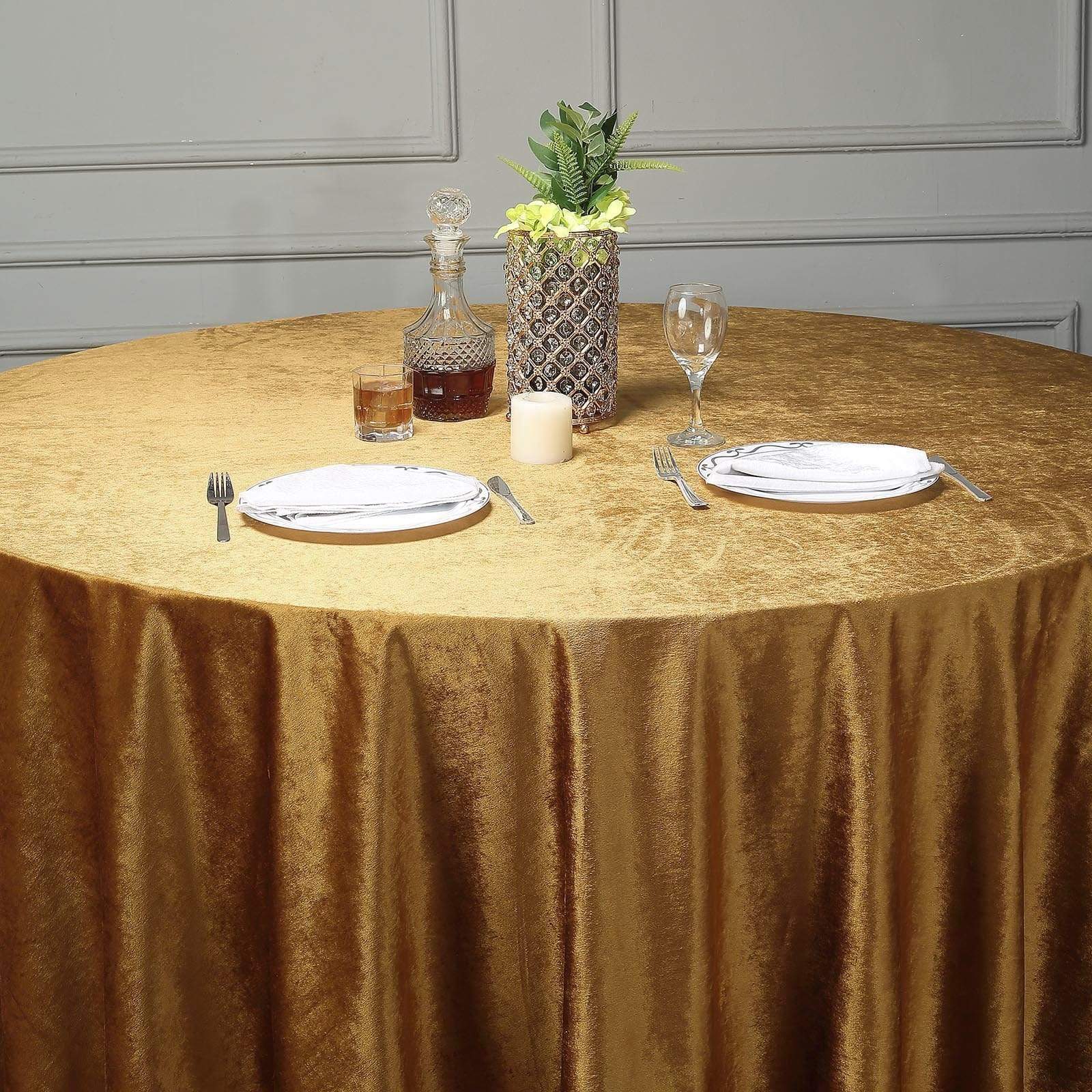 120 in Gold Round Premium Velvet Tablecloth