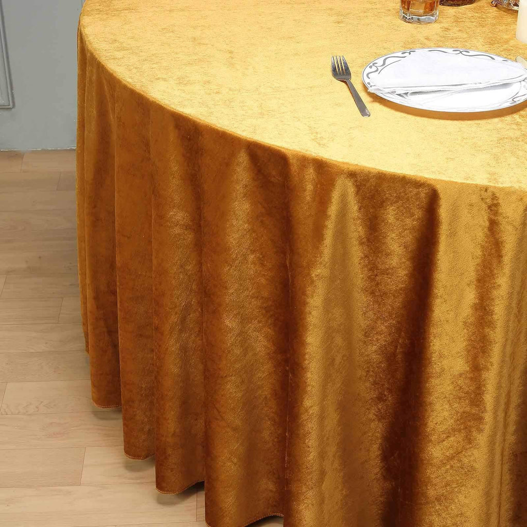 120 in Gold Round Premium Velvet Tablecloth
